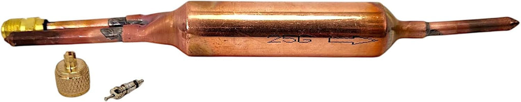 Copper Filter Drier 1/4" x 1/4" with Charging Valve – Bi-Directional Liquid Line Filters for R134A R502 R22 R12 – Universal Fit, Easy Install, Moisture & Acid Control