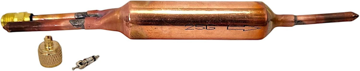 Copper Filter Drier 1/4" x 1/4" with Charging Valve – Bi-Directional Liquid Line Filters for R134A R502 R22 R12 – Universal Fit, Easy Install, Moisture & Acid Control