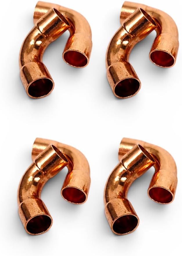 Copper Pipe Elbow 3/8" ID 90 Degree Sweat Solder Connectors for HVAC Refrigeration System & Plumbing, 99.9% Pure Copper Tubing Fittings Short Radius, 0.8mm Thick, 8pcs