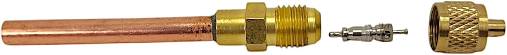 Service Access Valves – 1/4" SAE x 1/4" OD x 4" Stem – Brass & Copper Schrader Valve Kit with Core Remover & Cap for HVAC Refrigerant Charging Systems (3-Pack)