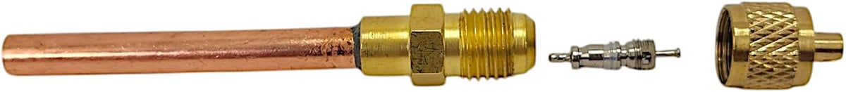 Service Access Valves – 1/4" SAE x 1/4" OD x 4" Stem – Brass & Copper Schrader Valve Kit with Core Remover & Cap for HVAC Refrigerant Charging Systems (3-Pack)