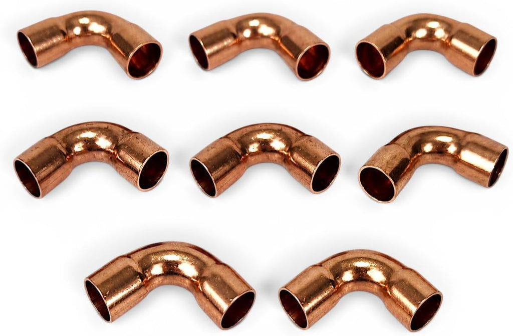 Copper Pipe Elbow 3/8" ID 90 Degree Sweat Solder Connectors for HVAC Refrigeration System & Plumbing, 99.9% Pure Copper Tubing Fittings Short Radius, 0.8mm Thick, 8pcs