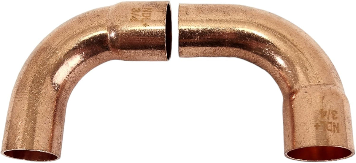 Copper Pipe Coupling 3/4-Inch OD Elbow | FTG x C, Long Radius 90-Degree Press Connectors, Solder Joint for Air Conditioning Systems & Plumbing (Pack of 2)