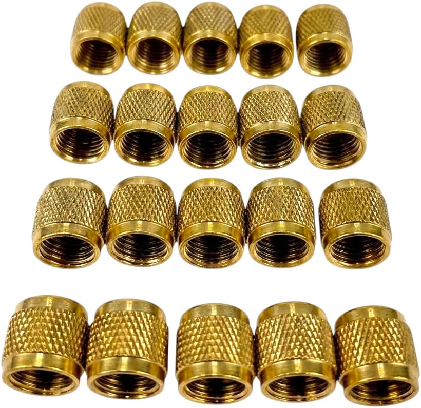 HVAC 1/4 Flare Valve Cap CD2245 Brass Valve Caps with Neoprene O-Ring Seal for AC Service Port, Refrigerant System & Schrader Valve, Round Conditioning Cap Replacement