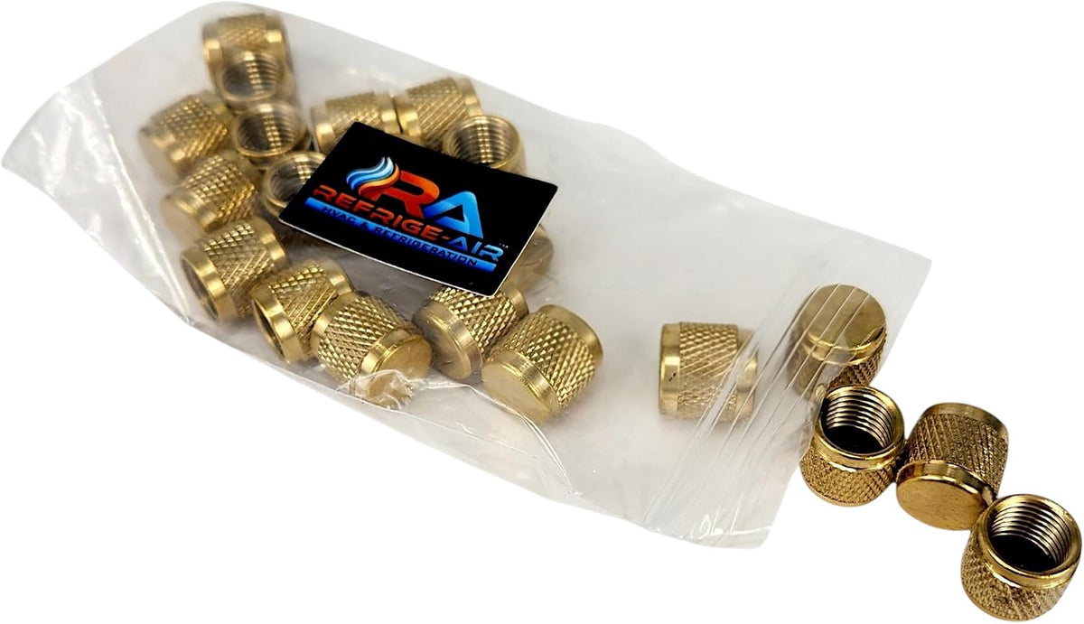 HVAC 1/4 Flare Valve Cap CD2245 Brass Valve Caps with Neoprene O-Ring Seal for AC Service Port, Refrigerant System & Schrader Valve, Round Conditioning Cap Replacement