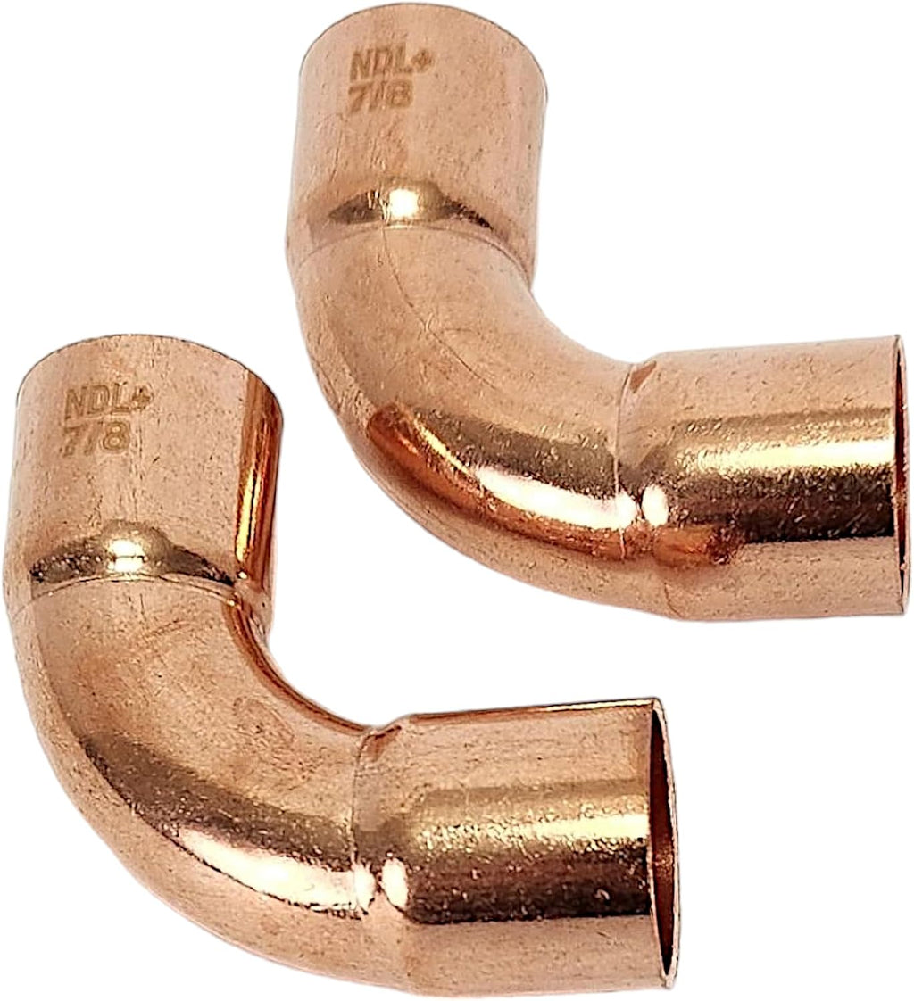 Copper Pipe Coupling 7/8" OD Elbow, 90° Long Radius Press Fittings for Air Conditioning & Plumbing | Copper Fittings C x C, Sweat Solder Joint, High Thermal Conductivity, Easy Installation (Pack of 2)