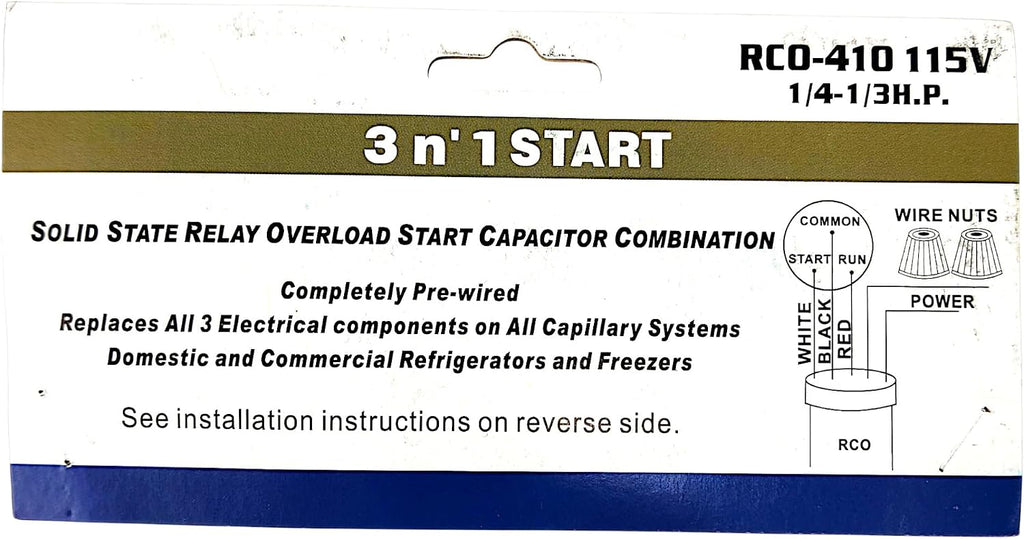 RCO410 3-in-1 Hard Start Kit – Start Capacitor, Solid State Relay & Overload Protector for Refrigerators & Freezers, Reliable Compressor Start