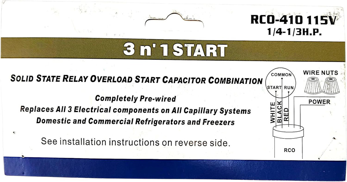 RCO410 3-in-1 Hard Start Kit – Start Capacitor, Solid State Relay & Overload Protector for Refrigerators & Freezers, Reliable Compressor Start