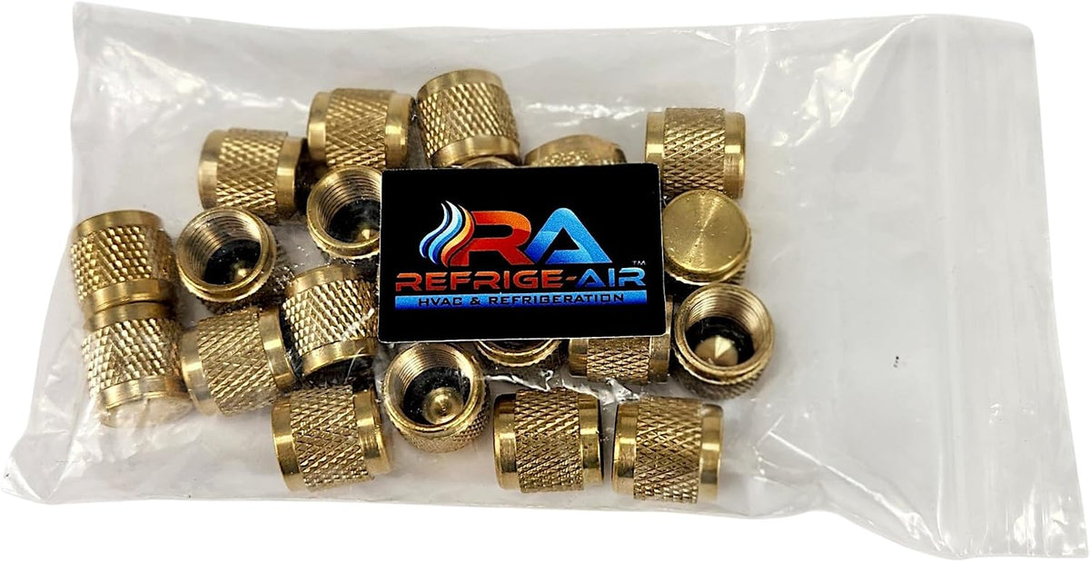 HVAC 1/4 Flare Valve Cap CD2245 Brass Valve Caps with Neoprene O-Ring Seal for AC Service Port, Refrigerant System & Schrader Valve, Round Conditioning Cap Replacement