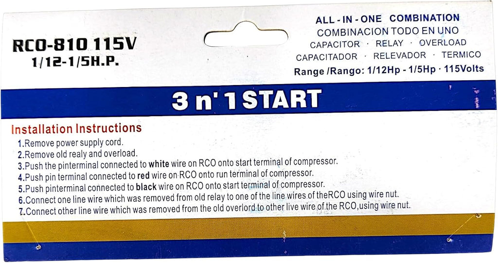 RCO810 3-in-1 Hard Start Kit for Refrigerators & Freezers – Supco Compatible Start Relay, Capacitor & Overload Kit for Refrigerator Compressor, Easy Start for Garage, Mini, & Chest Freezers