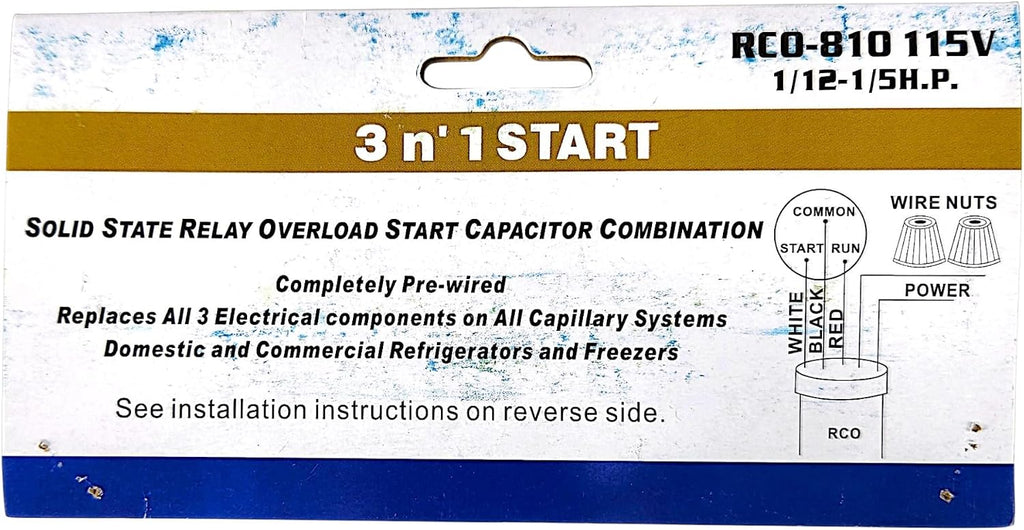 RCO810 3-in-1 Hard Start Kit for Refrigerators & Freezers – Supco Compatible Start Relay, Capacitor & Overload Kit for Refrigerator Compressor, Easy Start for Garage, Mini, & Chest Freezers