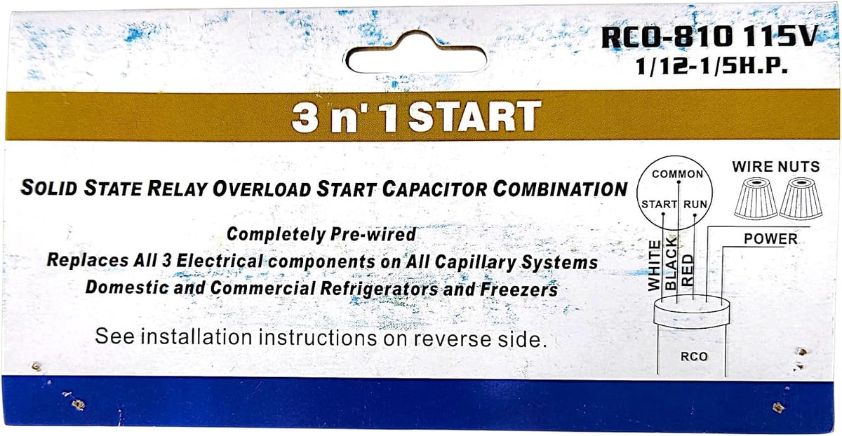 RCO810 3-in-1 Hard Start Kit for Refrigerators & Freezers – Supco Compatible Start Relay, Capacitor & Overload Kit for Refrigerator Compressor, Easy Start for Garage, Mini, & Chest Freezers