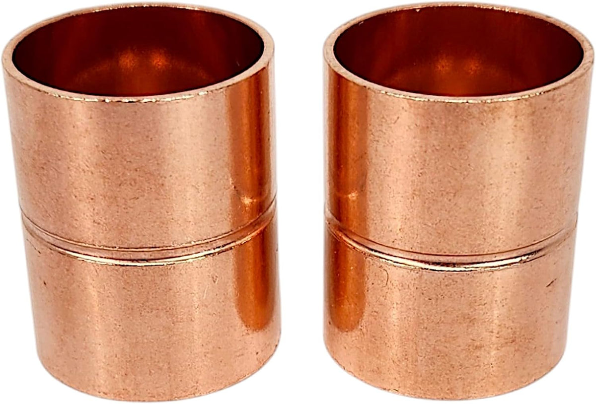 3/4" Copper Coupling for Copper Pipe – Sweat End Straight Pipe Fitting Connector, 3/4 Copper Pipe Welding Joint Adapter with Rolled Tube Stop for HVAC Air Conditioner Systems