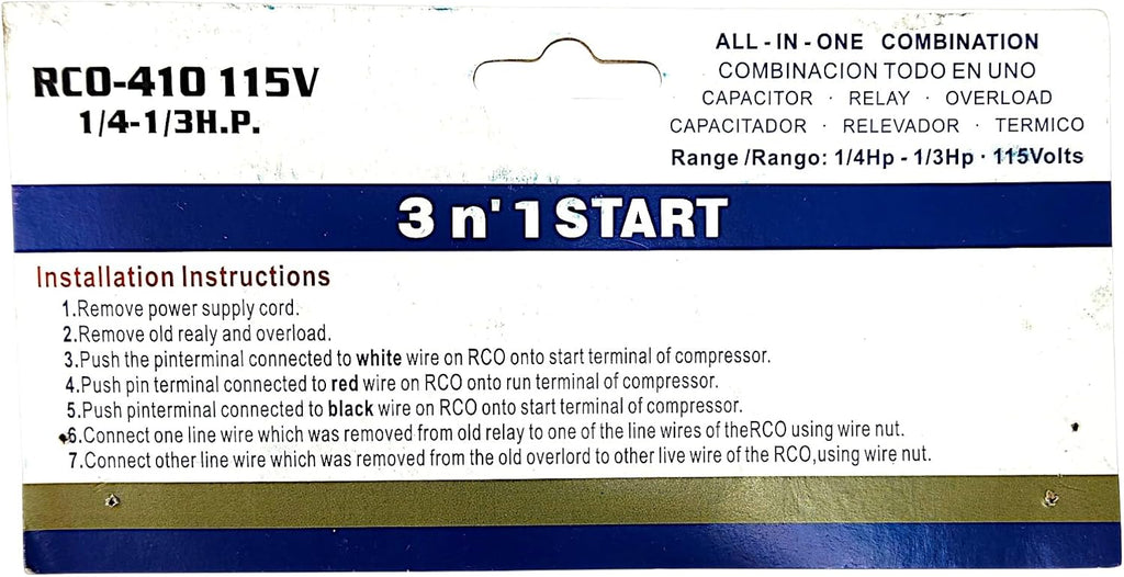 RCO410 3-in-1 Hard Start Kit – Start Capacitor, Solid State Relay & Overload Protector for Refrigerators & Freezers, Reliable Compressor Start